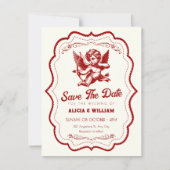 Rote Cupid-Engel-Hochzeit Save The Date (Vorderseite)