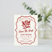 Rote Cupid-Engel-Hochzeit Save The Date (Stehend Vorderseite)