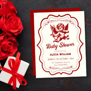 Rote Cupid-Engels-Babyparty Einladung