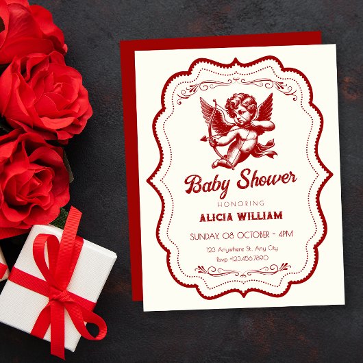 Rote Cupid-Engels-Babyparty Einladung