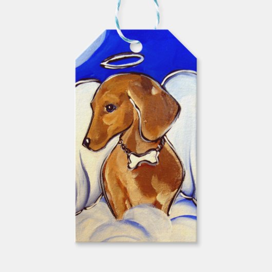 Rote Dackel Angel Geschenkanhänger (Vorderseite)