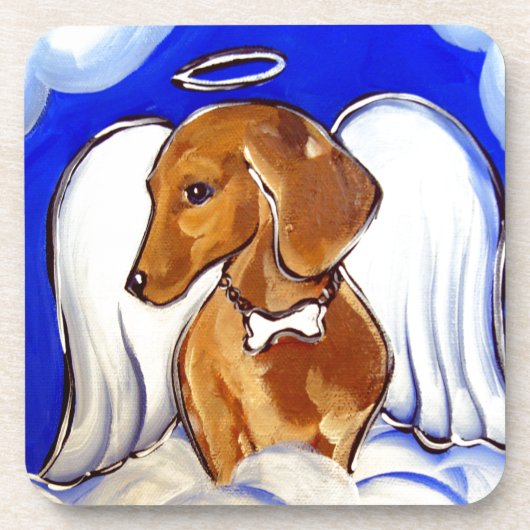 Rote Dackel Angel Getränkeuntersetzer (Vorderseite)