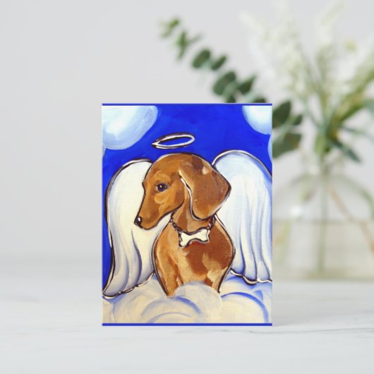 Rote Dackel Angel Postkarte (Stehend Vorderseite)