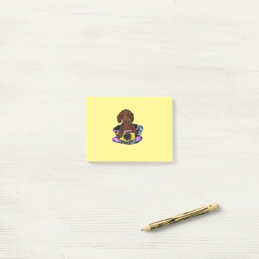 Rote Dackel Post-it Klebezettel (Auf Schreibtisch)