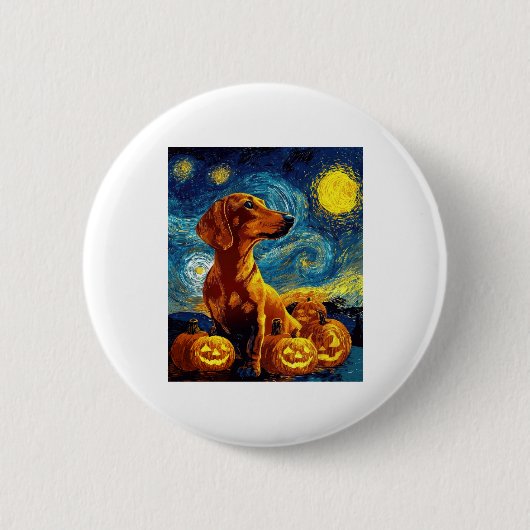Rote Dackel von van gogh sternenbester Nacht hallo Button (Vorderseite)