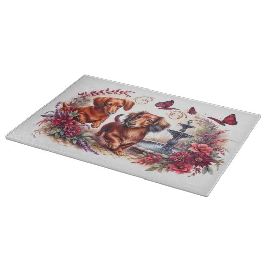 Rote Dackeln in der Gartenschneide: Schneidebrett (Ecke)