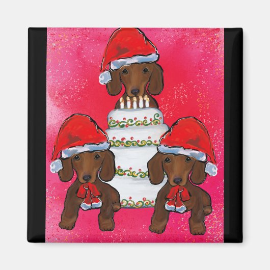 Rote Dackeln Weihnachten Magnet (Vorne)