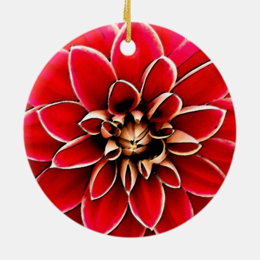 Rote Dahlie, digitale Kunst Keramik Ornament (Hinten)