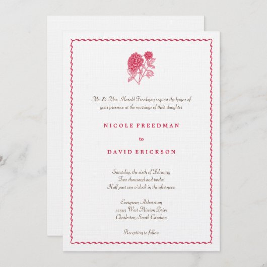 Rote Dahlie Einladung zur Hochzeit (Vorne/Hinten)