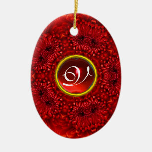ROTE DAHLIE RUBIN-MONOGRAMM KERAMIK ORNAMENT