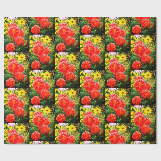 Rote Dahlien Geschenkpapier (Flach)