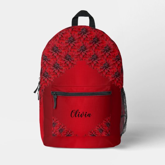 Rote Dahlien in gotischem Stil, personalisierbar Bedruckter Rucksack (Vorderseite)