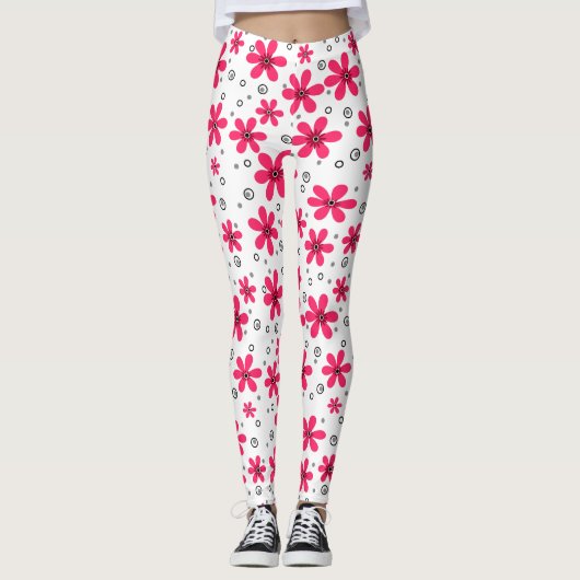 Rote Daisy-Blume im Retro-Hintergrund Sommer Leggings (Vorderseite)