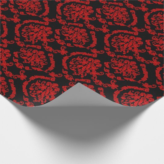 Rote Damaskus auf schwarz Geschenkpapier (Ecke)