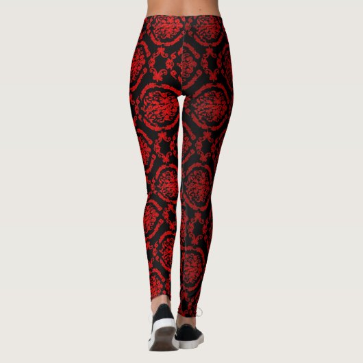 Rote Damaskus auf schwarz Leggings (Rückseite)
