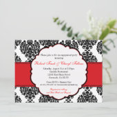 Rote Damast-Brautparty-Verlobungs-Einladung Einladung (Stehend Vorderseite)