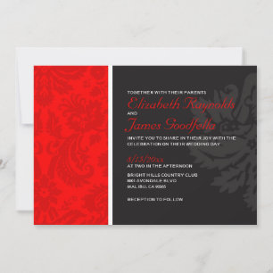 Rote Damast-Hochzeits-Einladungen Einladung