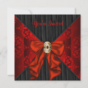 Rote Damast-Holiday-Black-Tie-Party Einladung