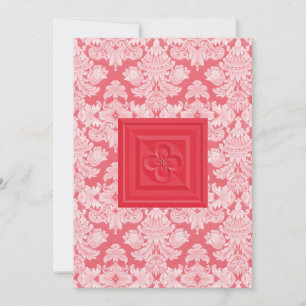 Rote Damast-u. Quatrefoil Querhochzeits-Einladung Einladung