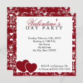 Rote Damast-Valentinstag-Einladung Einladung (Vorne/Hinten)