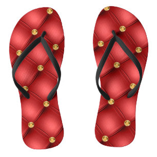 Rote Damen Flip Flops mit goldenen Diamantentuffs Badesandalen