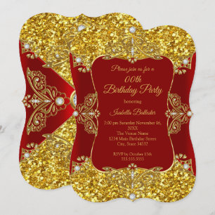 Rote Damen-Geburtstagsfeier Gold Glitter Diamant Einladung