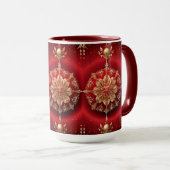 Rote Dekorationsornamente Feiertagsbecher Tasse (VorderseiteRechts)