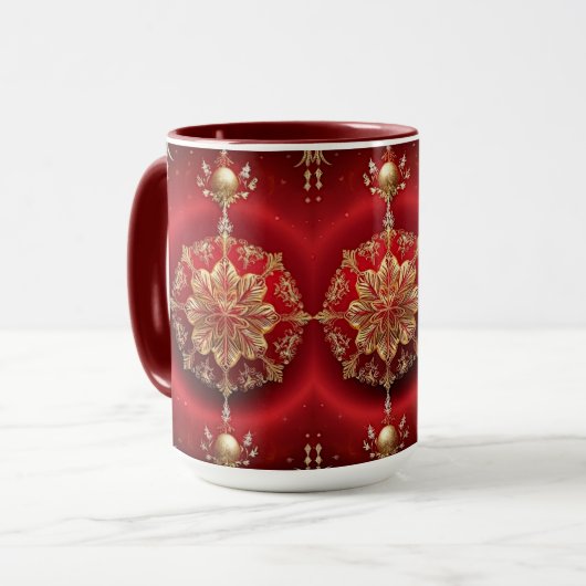 Rote Dekorationsornamente Feiertagsbecher Tasse (Vorderseite Links)