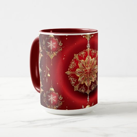 Rote Dekorationsornamente Feiertagsbecher Tasse (Vorderseite Links)