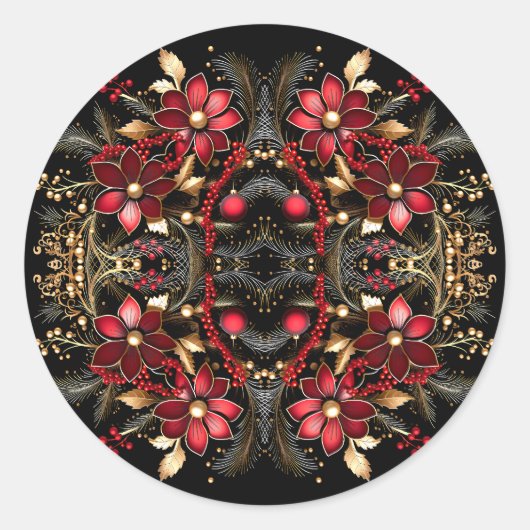 Rote dekorative Blume Ferienaufkleber Runder Aufkleber (Vorderseite)