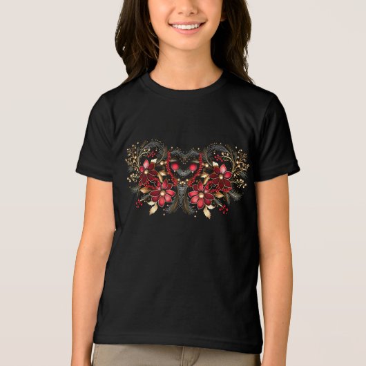 Rote dekorative Blume T - Shirt (Vorderseite)