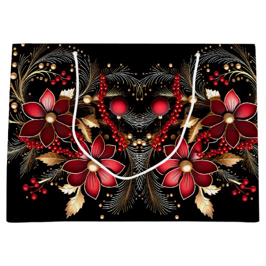 Rote dekorative Blume Weihnachtsgeschenktasche Große Geschenktüte (Vorderseite)