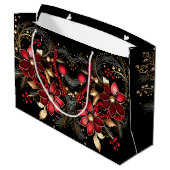 Rote dekorative Blume Weihnachtsgeschenktasche Große Geschenktüte (Rückseite Schrägansicht)