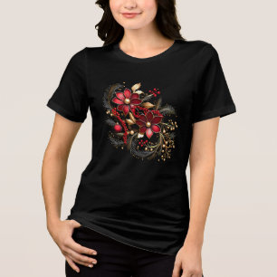 Rote Dekorative Blumen Feiertags Damen T-Shirt Tri-Blend Shirt