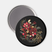 Rote Dekorative Blumen Feiertagsmagnet Magnet (Vorderseite/Rückseite)
