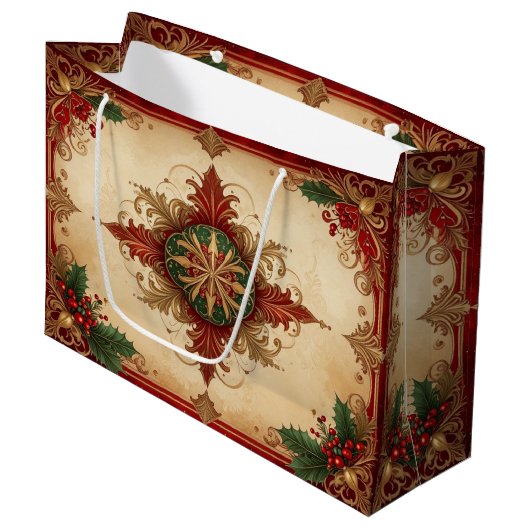 Rote dekorative Geschenktüte für die Feiertage (Vorderseite Schrägansicht)