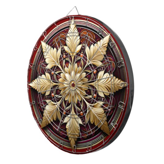 Rote dekorative Gold-Blätter Dartboard Dartscheibe (Vorderseite rechts)