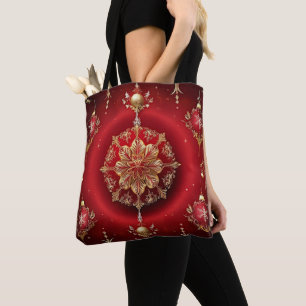 Rote Dekorative Ornamente Feiertags-Tragetasche Tasche