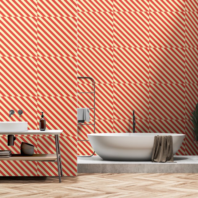 Rote diagonale Streifen Tapete (Badezimmer)