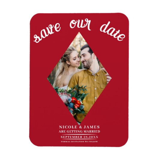 Rote Diamant-Foto-Hochzeit Termin vormerken Magnet (Vertikal)