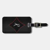 Rote Diamantbesetzte Monogramm Schwarz Graue Pinst Gepäckanhänger (Vorderseite horizontal)