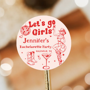 Rote Disco-Cowgirl-Rodeo-Junggesellinnenabschiedsp Runder Aufkleber