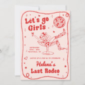 Rote Disco Rodeo Cowgirl Bachelorette Einladung (Vorderseite)