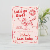 Rote Disco Rodeo Cowgirl Bachelorette Einladung (Stehend Vorderseite)