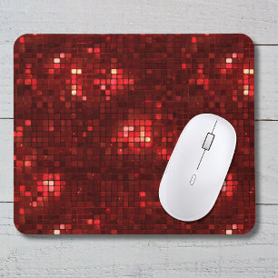 Rote Disco-Style-Quadrate Valentinsmuster Mousepad