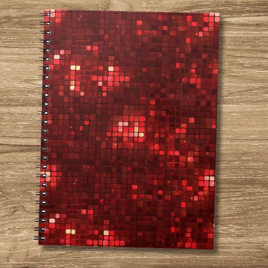 Rote Disco-Style-Quadrate Valentinsmuster Notizblock