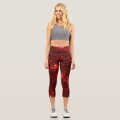 Rote Disco-Style-Quadrate Valentinstag-Muster Capri Leggings (Vorderseite)