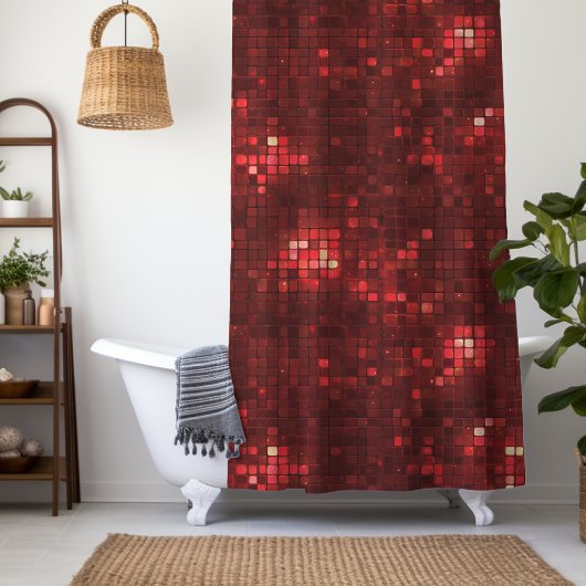 Rote Disco-Style-Quadrate Valentinstag-Muster Duschvorhang