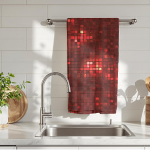 Rote Disco-Style-Quadrate Valentinstag-Muster Geschirrtuch