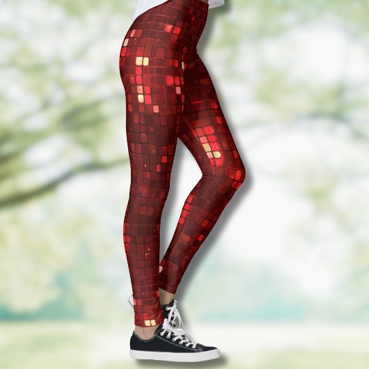 Rote Disco-Style-Quadrate Valentinstag-Muster Leggings